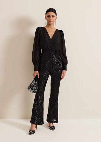 Phase Eight Milena Sequin Jumpsuit Black Australia | SV6503972